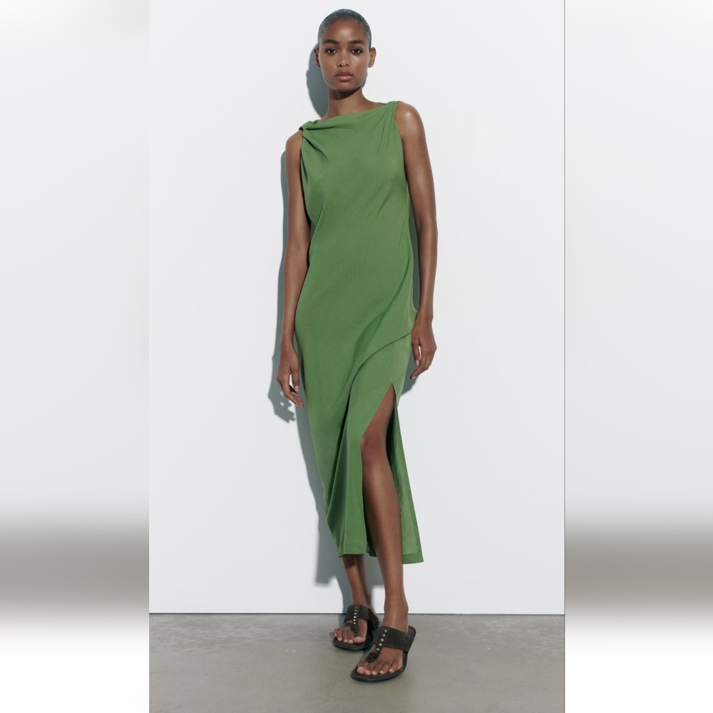 Zara Linen Blend Ruched Dress